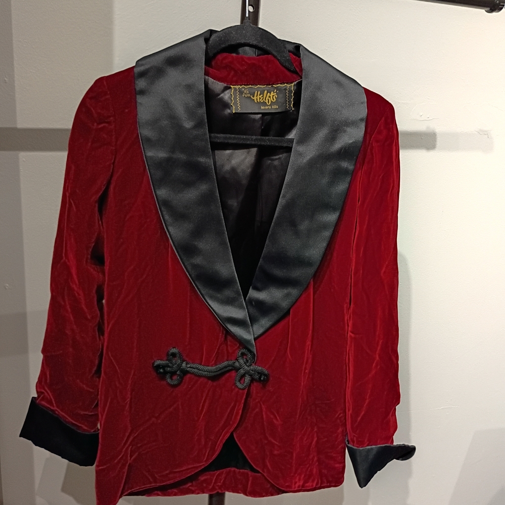 VTG Helfts Beverly Hills Smoking Jacket  USA Shawl Collar Velvet Cigar Jacket